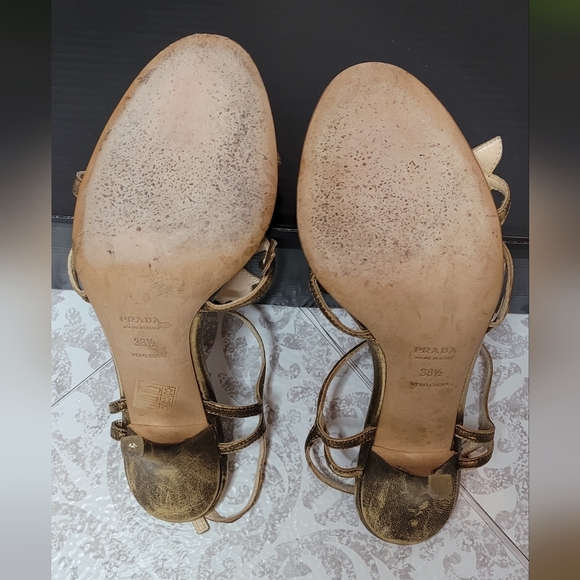 Prada tulip brushed metallic gold strappy heels size 8.5 - Picture 8 of 12